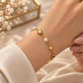 Gold Star and Pearl Station Bracelet Milgrain