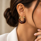Amber Resin Chunky Hoop Earrings Gold Split Cap Lever Back