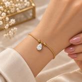 Pear Crystal Solitaire Drop Bracelet Snake Chain Gold