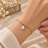 Pear Crystal Solitaire Drop Bracelet Snake Chain Gold