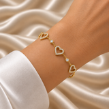 Gold Open Pavé Heart Charm Bracelet Bezel Crystal Station Chain