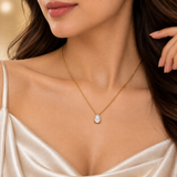 Gold Pear Cut Crystal Solitaire Pendant Necklace Three Claw Fine Cable Chain
