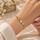 Gold Infinity Clover and Crystal Flower Charm Bracelet Curb Chain