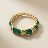 Vert Bamboo Enamel Ring - top-down view showing open back and crystal connectors