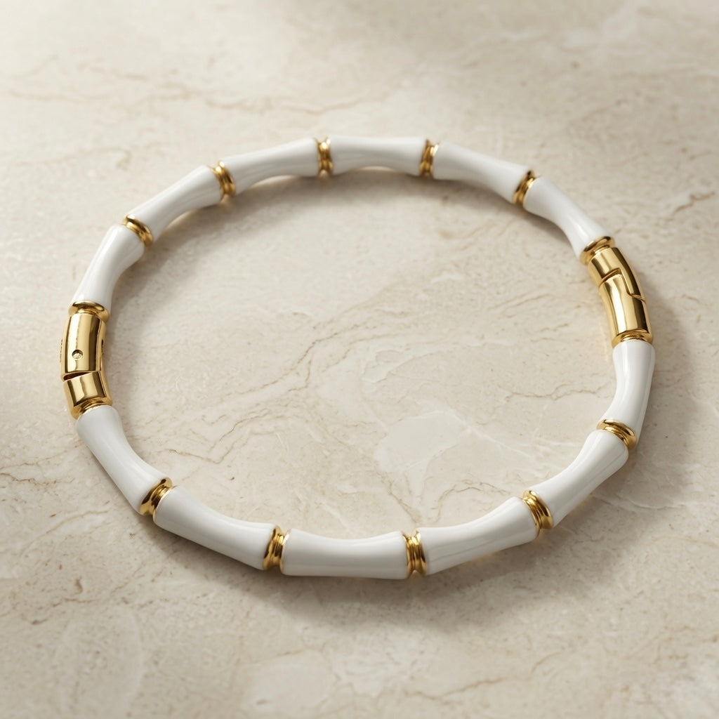 Blanc Bamboo Enamel Bangle - top-down flat lay on marble