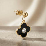 Noir Fleur Crystal Drop Earrings - single earring side profile showing jump ring link, ball stud and butterfly back