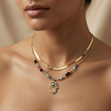 Hamsa Gemstone Layer Necklace Set