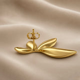 Feuilles d’Or Multi-Leaf Cluster Stud Earrings - single earring back view on champagne silk showing reverse of five-leaf cluster stud earring: domed gold disc base plate at centre with standard gold post and butterfly clutch back, smooth mirror-polished gold reverse surfaces of leaf forms visible