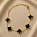 Svora Noir Clover Enamel Station Bracelet – Gold-Tone