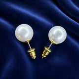 White Pearl Stud Earrings – Gold Tone
