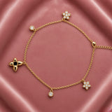 Flora Charm Anklet – Gold-Tone CZ Flower & Fleur-de-Lis