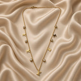 Gold Letter Charm Crystal Necklace