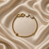 Gold Infinity Clover and Crystal Flower Charm Bracelet Curb Chain