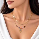 Hamsa Gemstone Layer Necklace Set