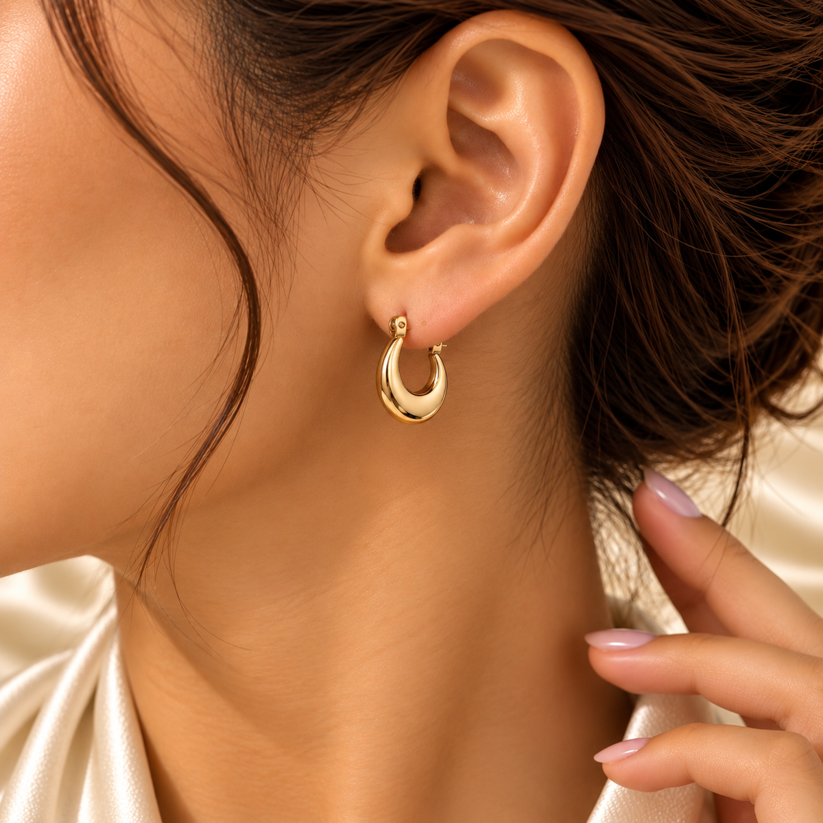Sculpted Gold-Tone Teardrop Hoop Earrings