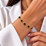 Svora Noir Clover Enamel Station Bracelet – Gold-Tone