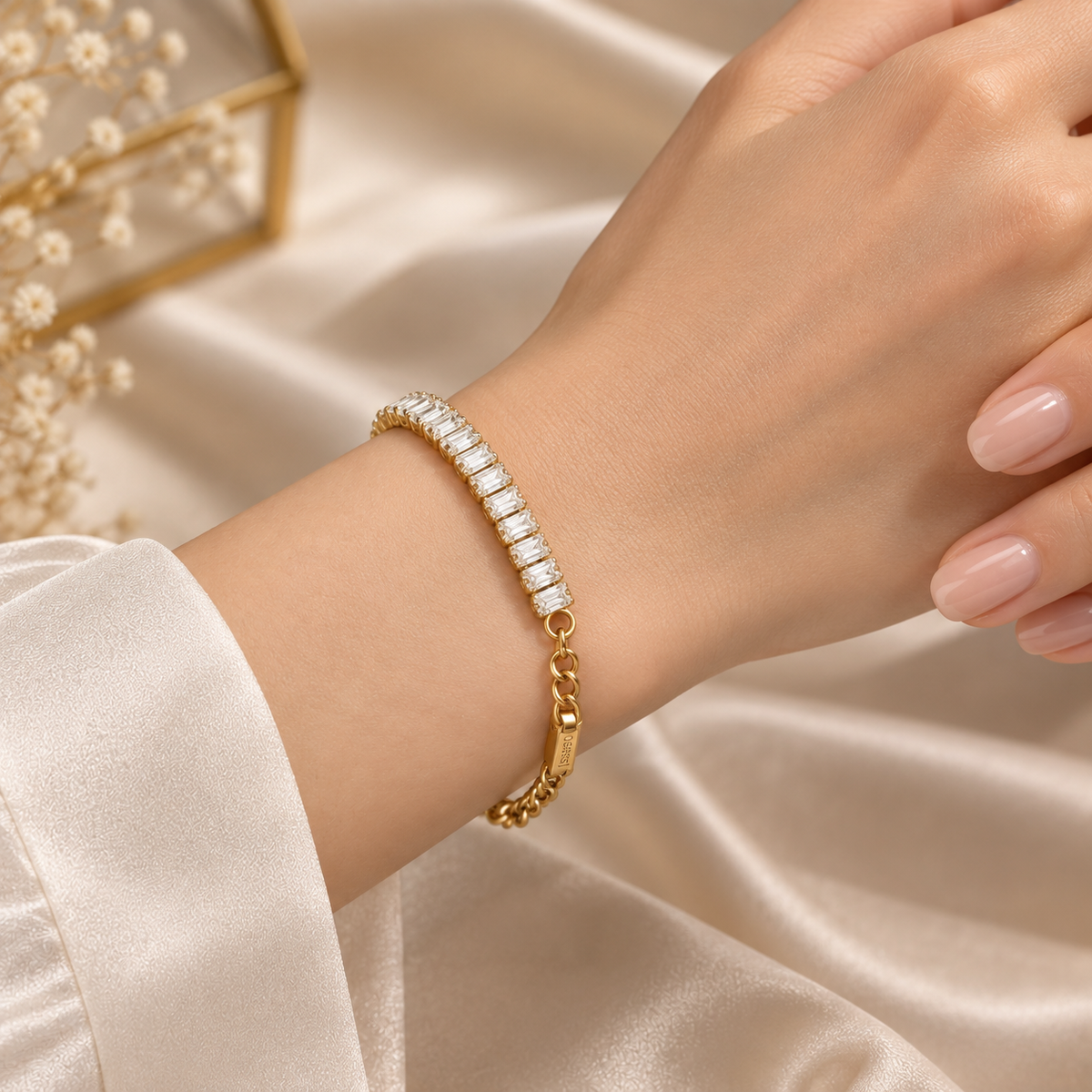 Baguette Crystal Tennis Bracelet Gold