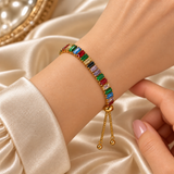 Gold-tone adjustable bracelet with multicolour rectangular stones