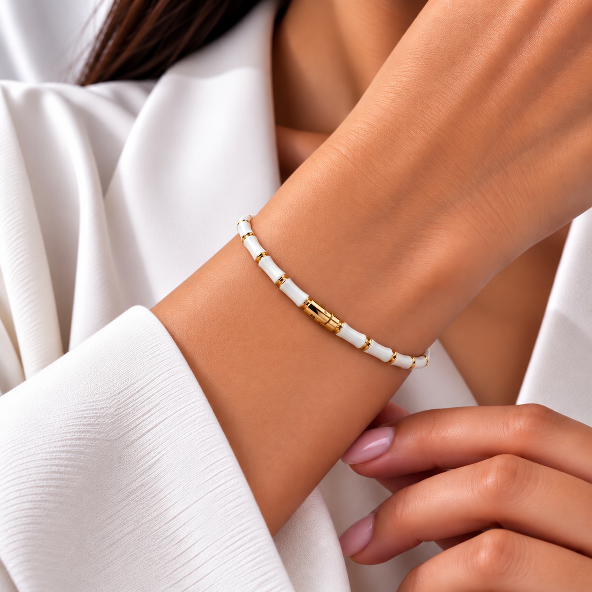 Blanc Bamboo Enamel Bangle