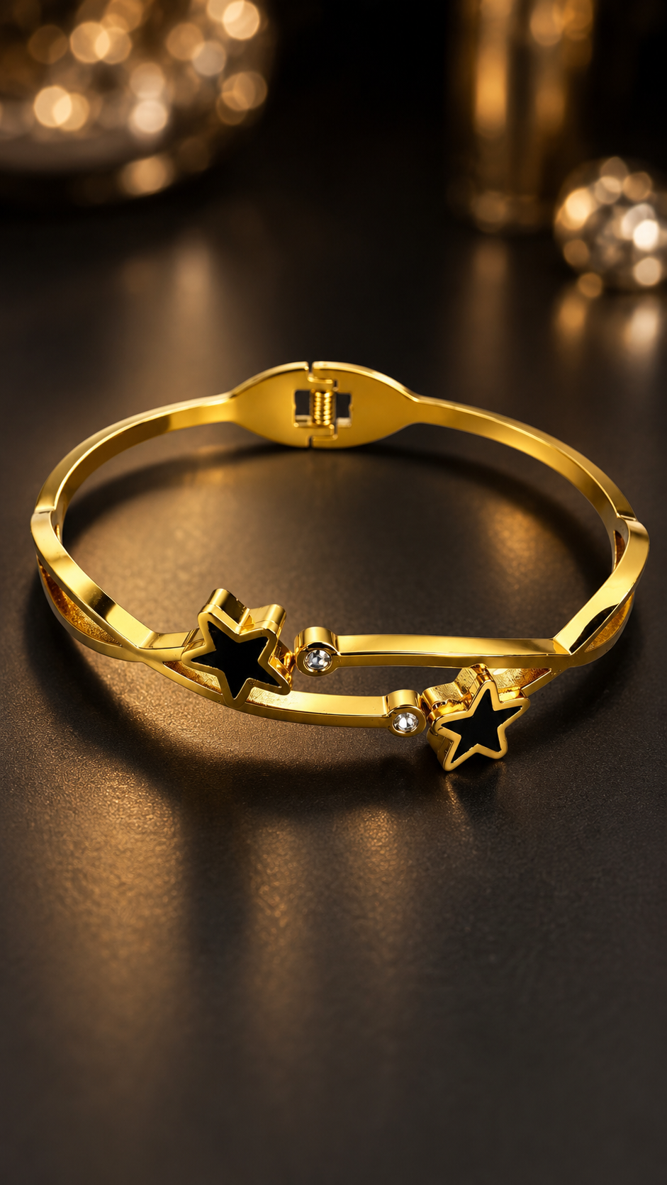 18K Gold Plated Dual Star Anti Tarnish Bracelet for Women | Waterproof | Stainless Steel | Premium Adjustable Bangle