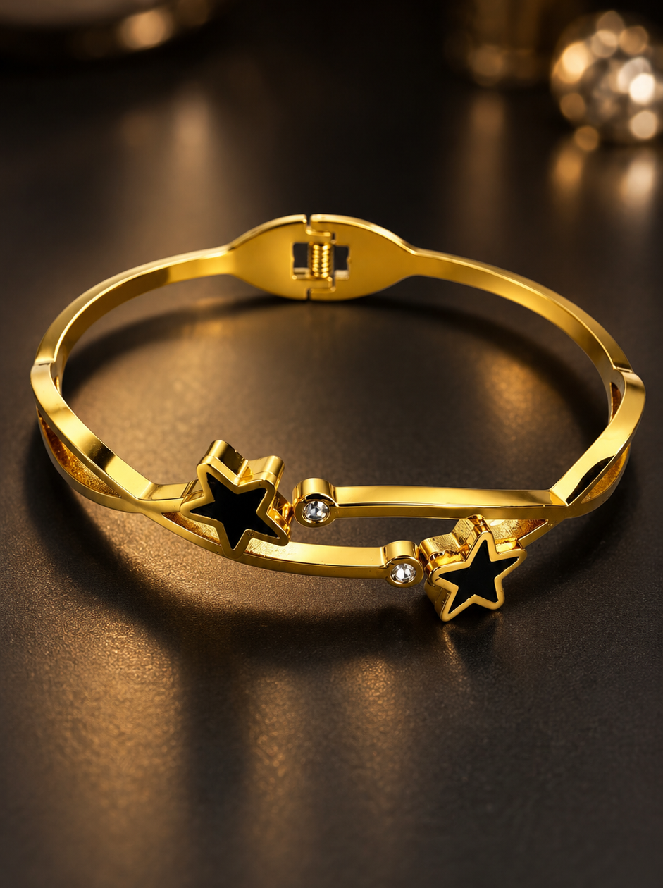 Celestial Dual Star Anti Tarnish Bracelet for Women | 18K Gold Plated Stainless Steel | Waterproof & Hypoallergenic