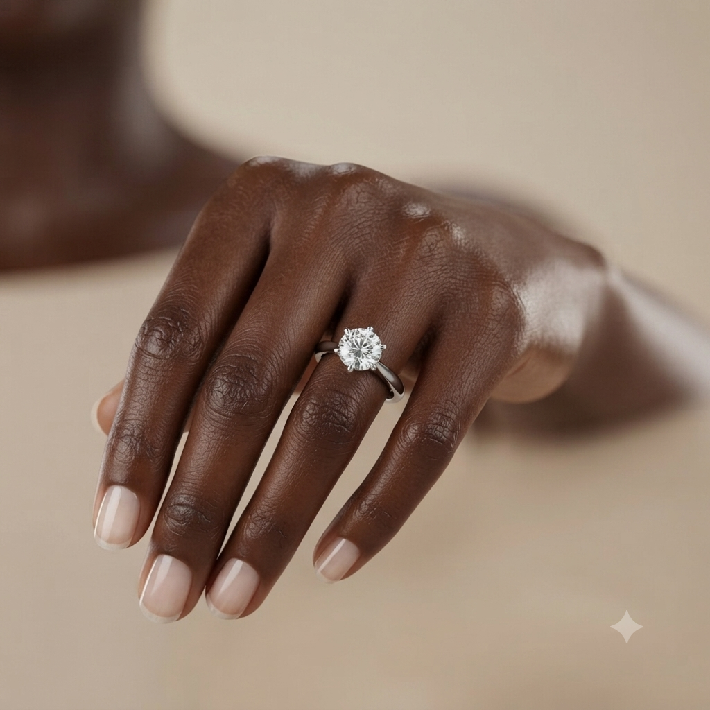 Eternal Solitaire Ring - worn on dark skin model hand