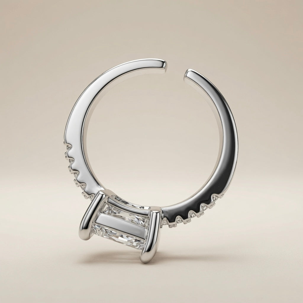 Princess Cut Pavé Solitaire Ring - open back view showing adjustable band