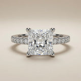 Princess Cut Pavé Solitaire Ring - front view showing princess cut centre stone