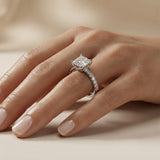 Princess Cut Pavé Solitaire Ring - worn on fair skin model hand
