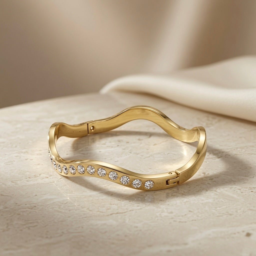 Wave Crystal Bangle - top-down view showing full wave form on marble