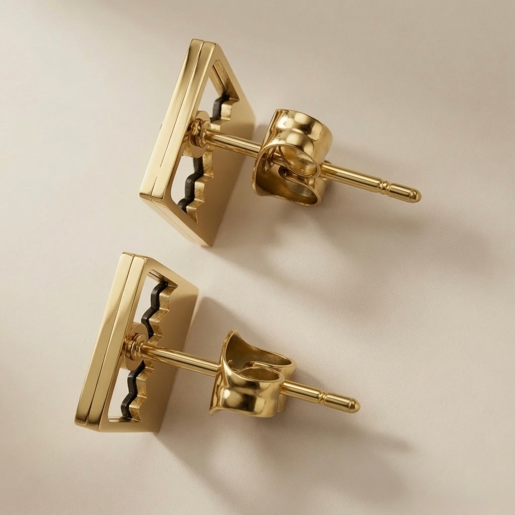 Mountain Horizon Stud Earrings - back view of pair showing butterfly push-back and open frame