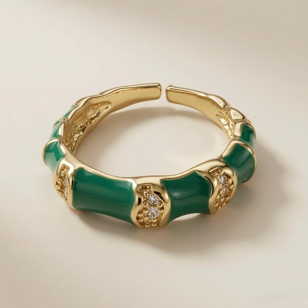 Vert Bamboo Enamel Ring - elevated angled view showing full band and open back