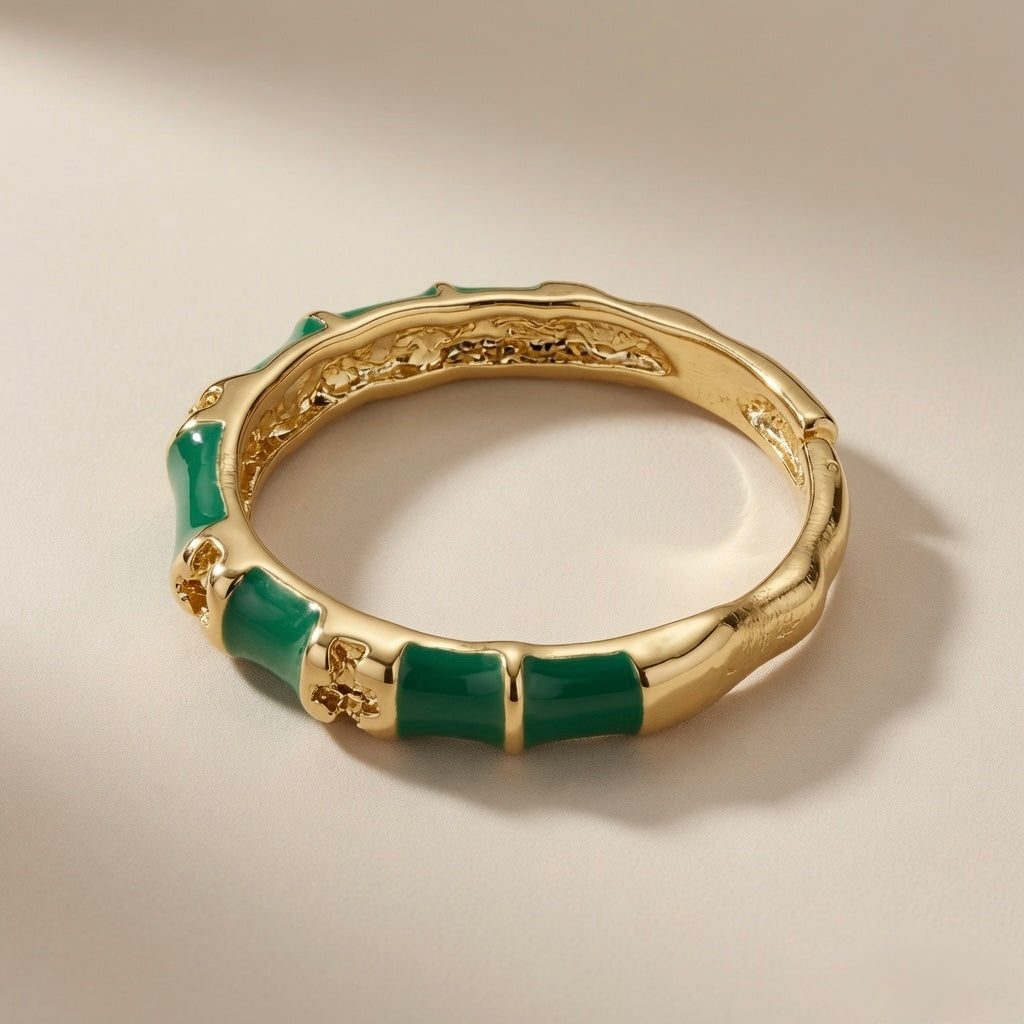 Vert Bamboo Enamel Ring - inner band view showing ornate gold interior detailing