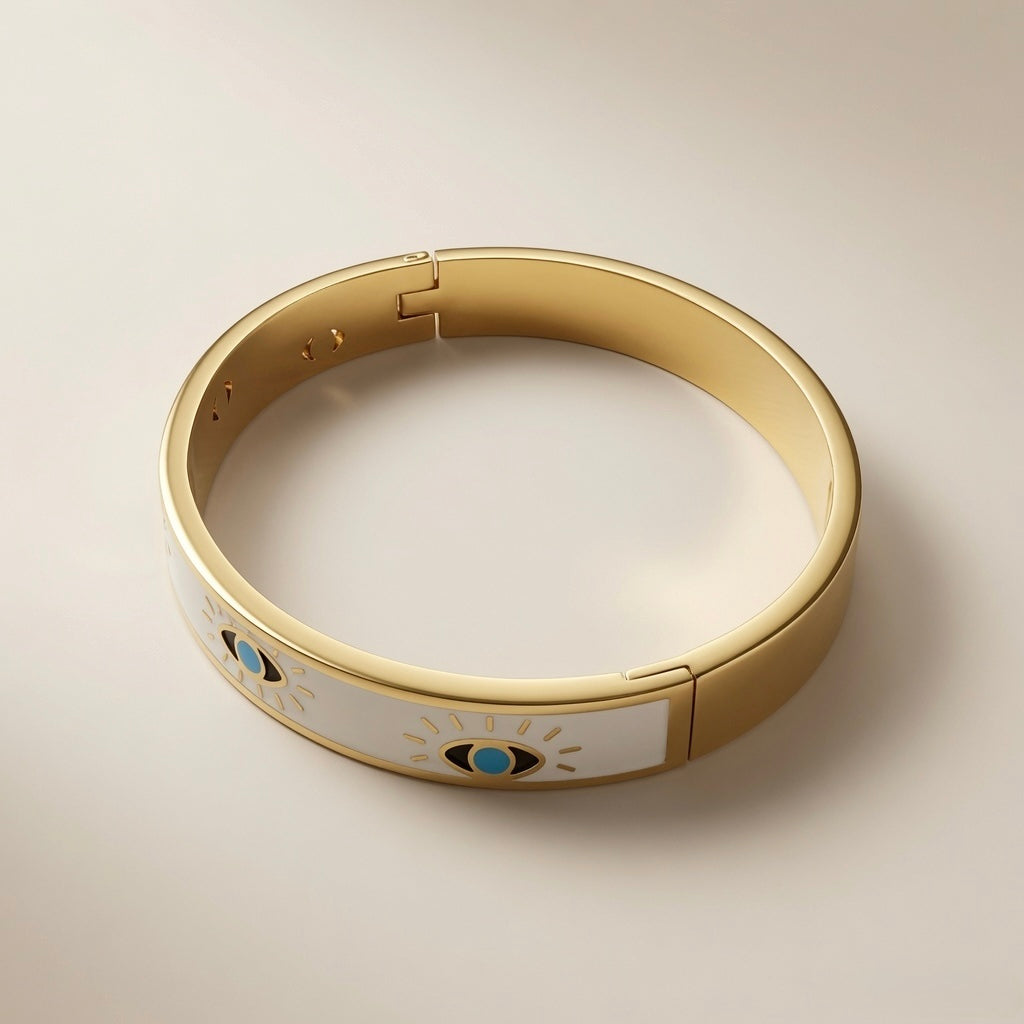 Evil Eye Enamel Bangle - top-down view showing full bangle silhouette