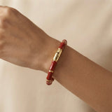 Rouge Bamboo Enamel Bangle - worn on model wrist close-up