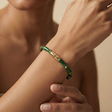 Vert Bamboo Enamel Bangle - worn on model wrist editorial close-up