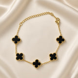 Svora Noir Clover Enamel Station Bracelet – Gold-Tone