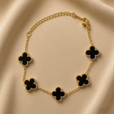 Svora Noir Clover Enamel Station Bracelet – Gold-Tone