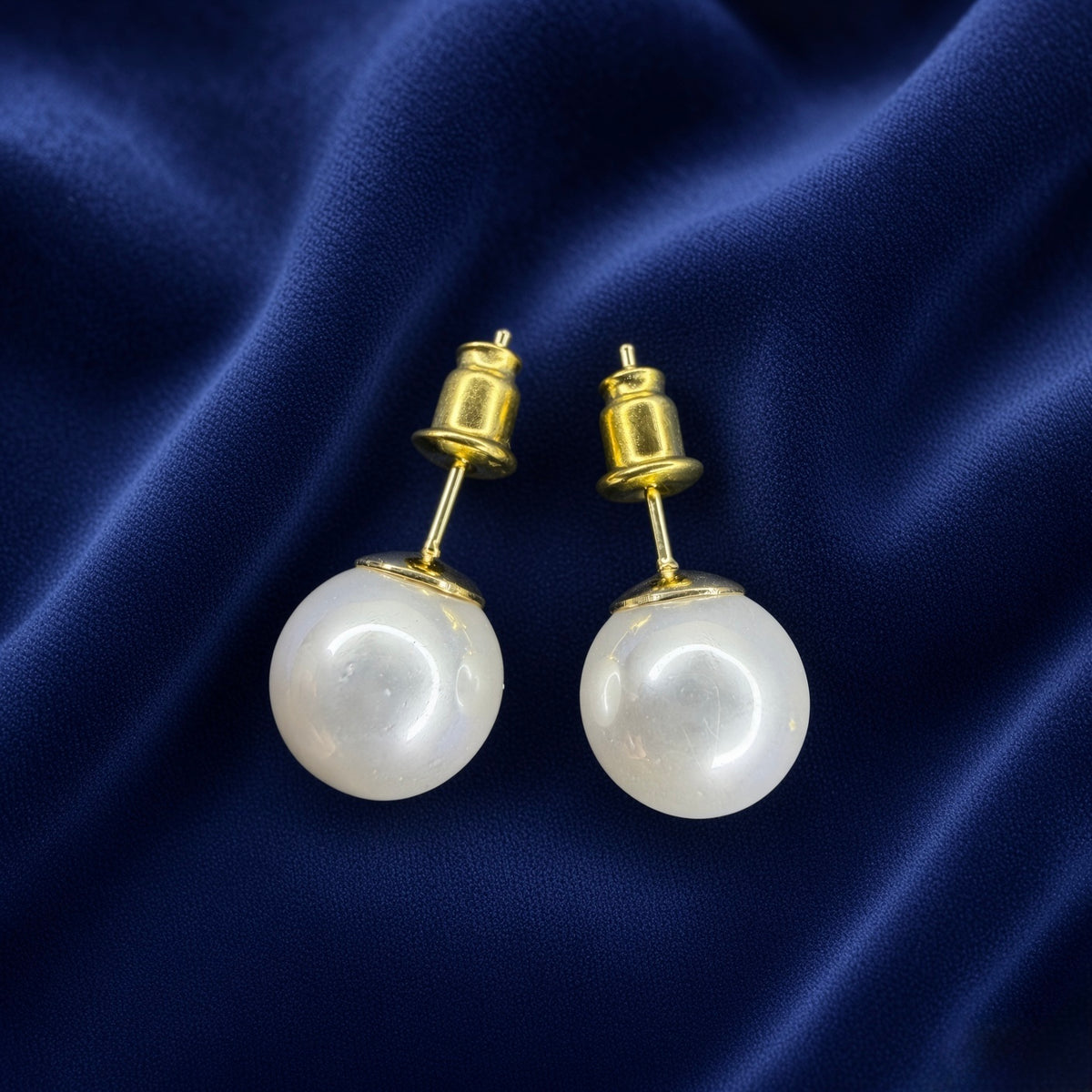 White Pearl Stud Earrings – Gold Tone