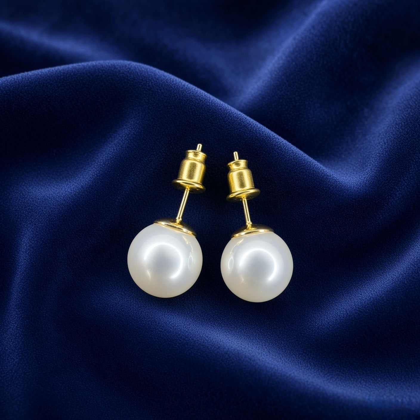 White Pearl Stud Earrings – Gold Tone