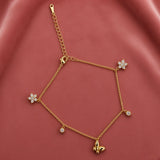 Flora Charm Anklet – Gold-Tone CZ Flower & Fleur-de-Lis
