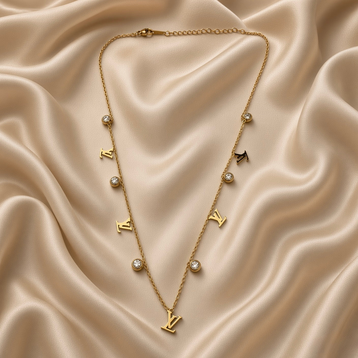 Gold Letter Charm Crystal Necklace