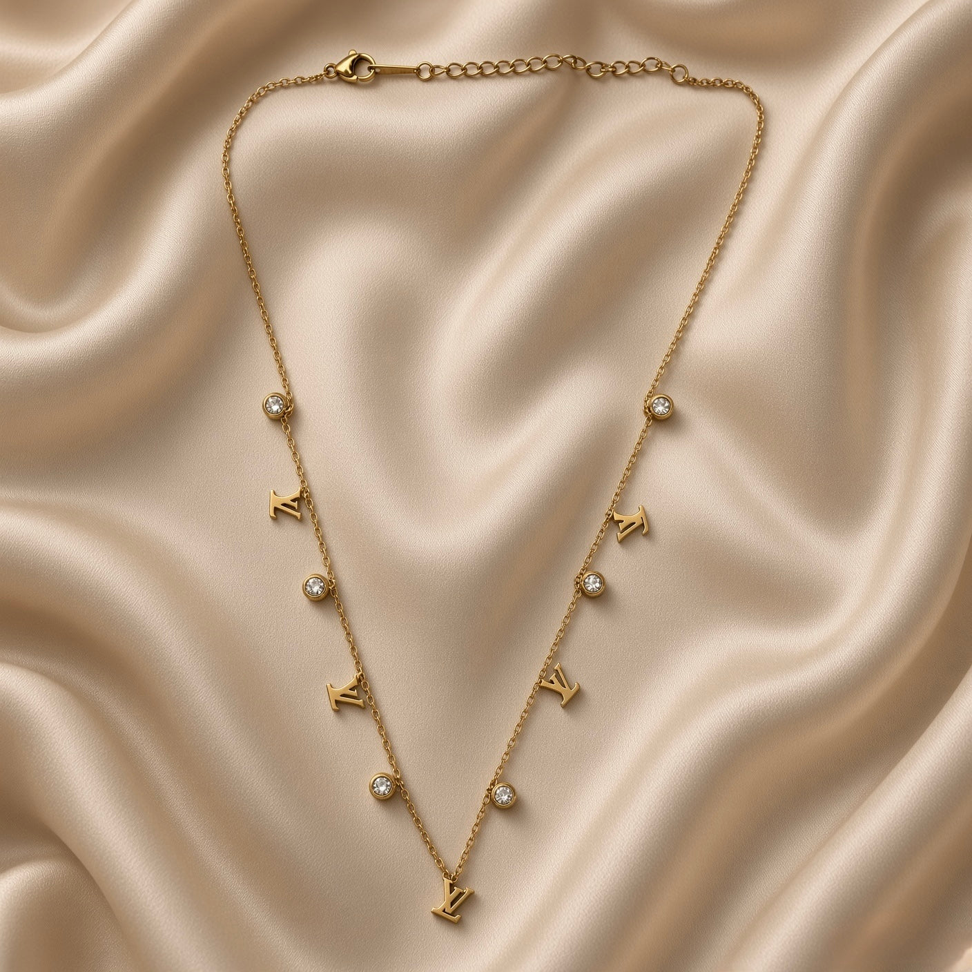 Gold Letter Charm Crystal Necklace