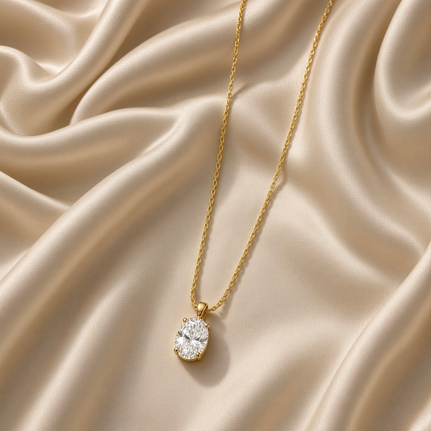 Gold Pear Cut Crystal Solitaire Pendant Necklace Three Claw Fine Cable Chain