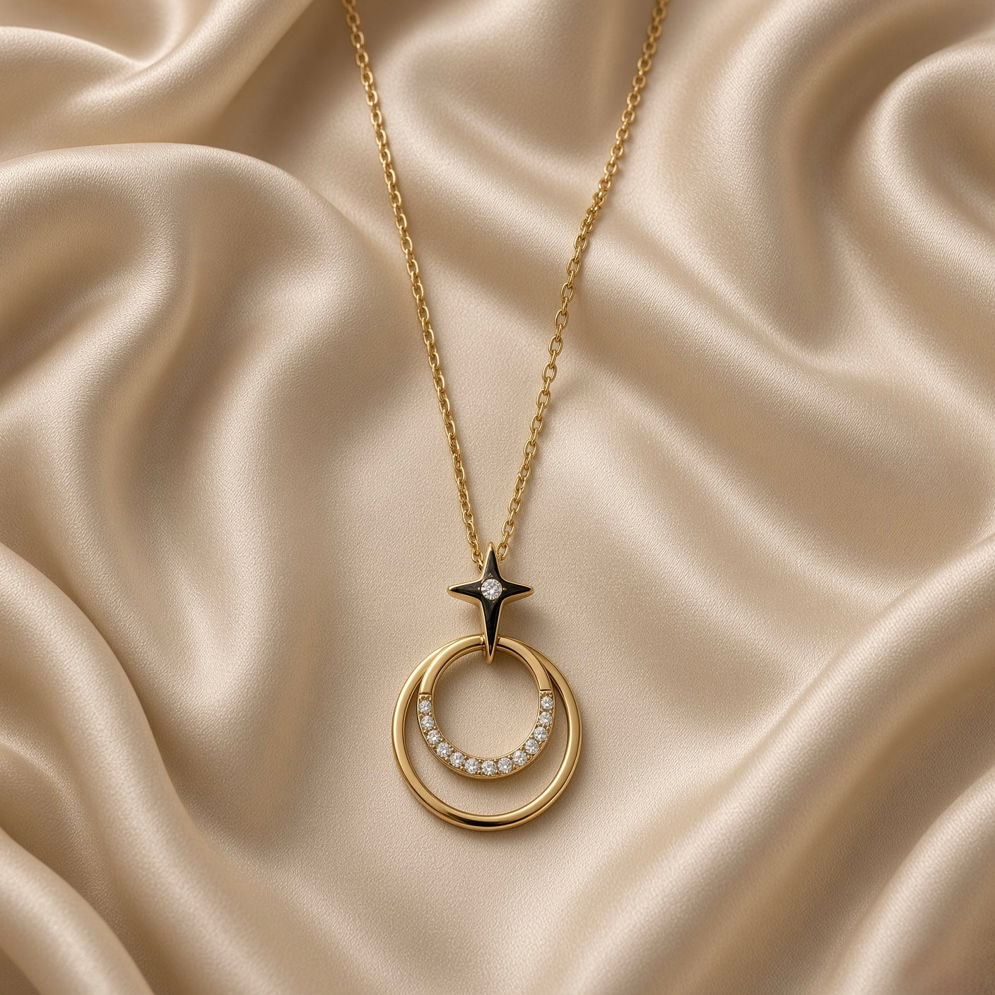 18K Gold-Plated Celestial Star & Crystal Orbit Pendant Necklace