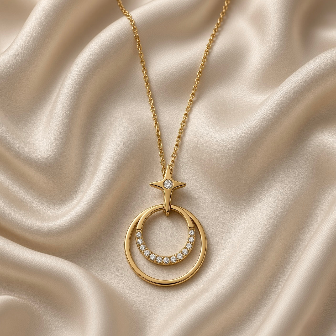 18K Gold-Plated Celestial Star & Crystal Orbit Pendant Necklace
