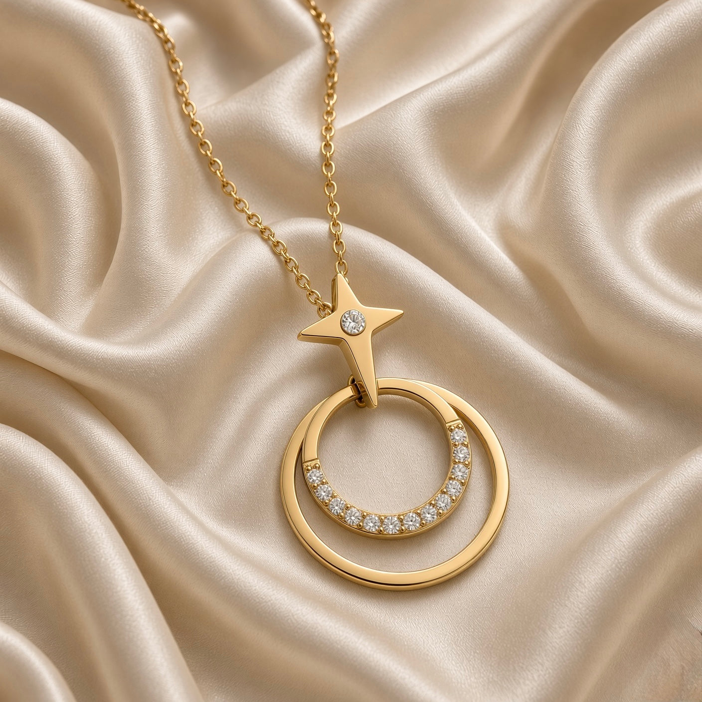 18K Gold-Plated Celestial Star & Crystal Orbit Pendant Necklace