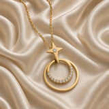 18K Gold-Plated Celestial Star & Crystal Orbit Pendant Necklace
