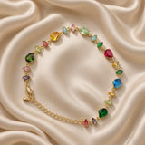 Full view of the multicolour crystal bracelet with lobster clasp and extender chain