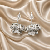 Back view of silver floral halo stud earrings showing butterfly closure